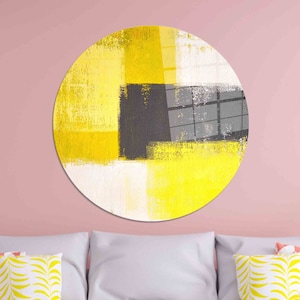 Glass Art, Glass Wall Art, Wall Decor, Yellow Canvas Printing, Contemporary Wall Decor, Modern Wall Decor, Yellow And Gray Glass Wall Art,