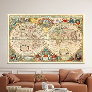 Tela, Arte della parete del soggiorno, Grande arte della parete, Arte della parete della mappa del mondo antico, Tela 3D della scuola, Poster della classe, Arte della tela della mappa del vecchio mondo,