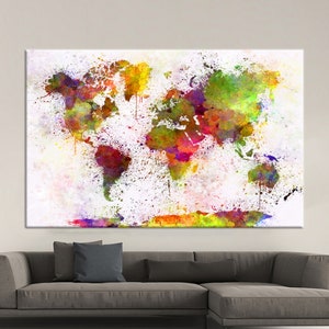 Leinwanddruck, 3D Leinwand, Leinwand, Bunte Abstrakte Weltkarte, Bunte Weltkarte Gedruckt, Landkarte Leinwand, Bunte 3D Leinwand,