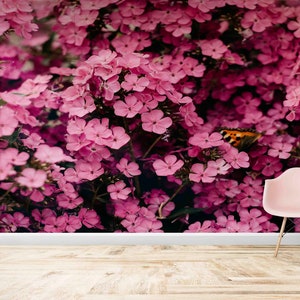 Rosa Tapete, Blumenwandbild, Botanisches Wandbild, Blumenwandbild, Helles Wandpapier, Moderne Tapete,