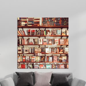 Arte de la pared, impresión de lienzo, arte de pared grande, impresión de fotos de la biblioteca, arte de la biblioteca, arte de estantería, libro impreso, regalo para el arte del lienzo del amante del libro,