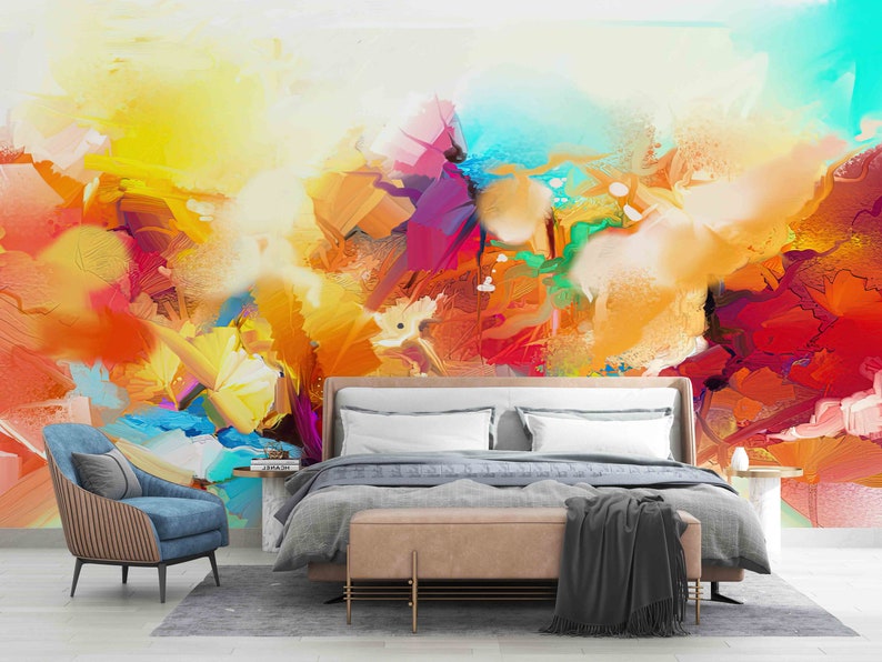 Abstract Colorful Painting Wallpaper - Peel and Stick Wall Art - Etsy