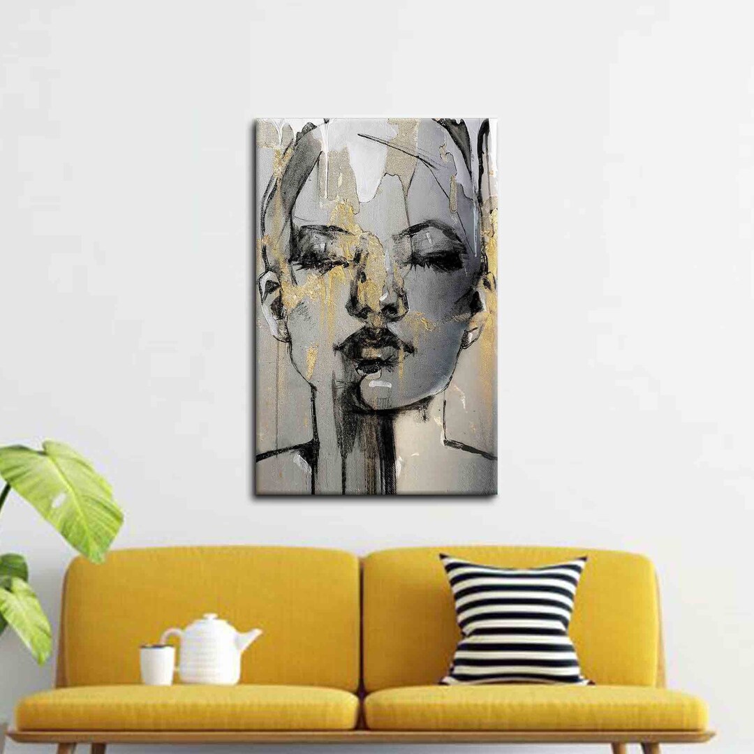 Large Canvas, Living Room Wall Art, Canvas Decor, Abstract Woman Face, Trendy Canvas Decor