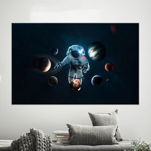 Arte de pared, Arte de pared 3D, Decoración del hogar de lienzo, Arte de pared del sistema solar, Cartel espacial, Arte abstracto, Astronauta impreso, Lienzo para niños,