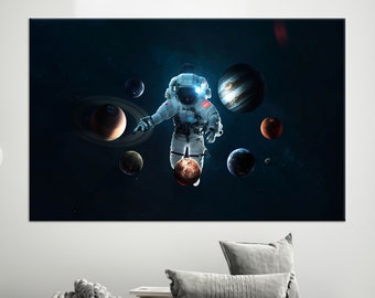 Astronaut Canvas Art: 3D Solar System Space Poster