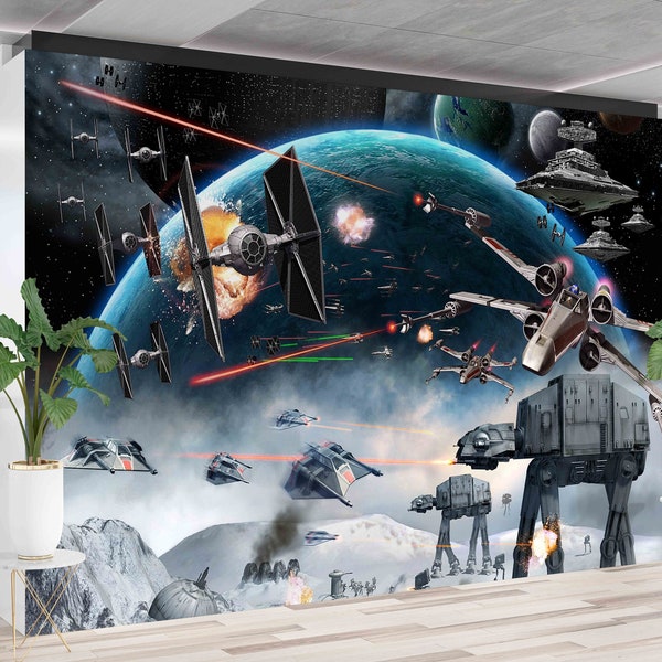 Space Mural,Star Wars Space Battle,3d Wall Paper,Wall Paper Peel and Stick,Custom Wall Paper,Abstract Space Wall Mural,