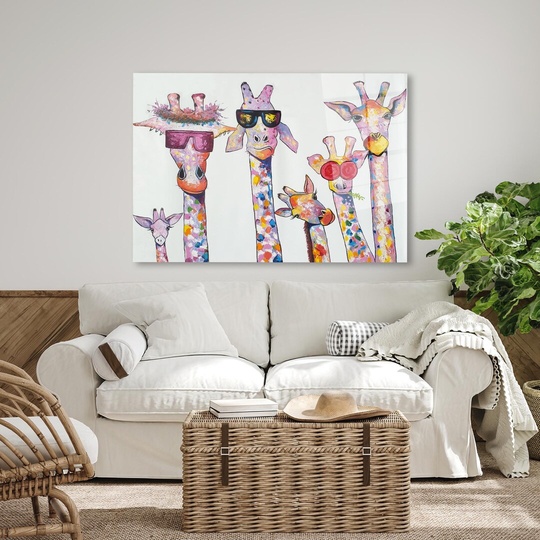 Giraffe Family Tempered Glass Art: Kids Room Wall Decor - Etsy