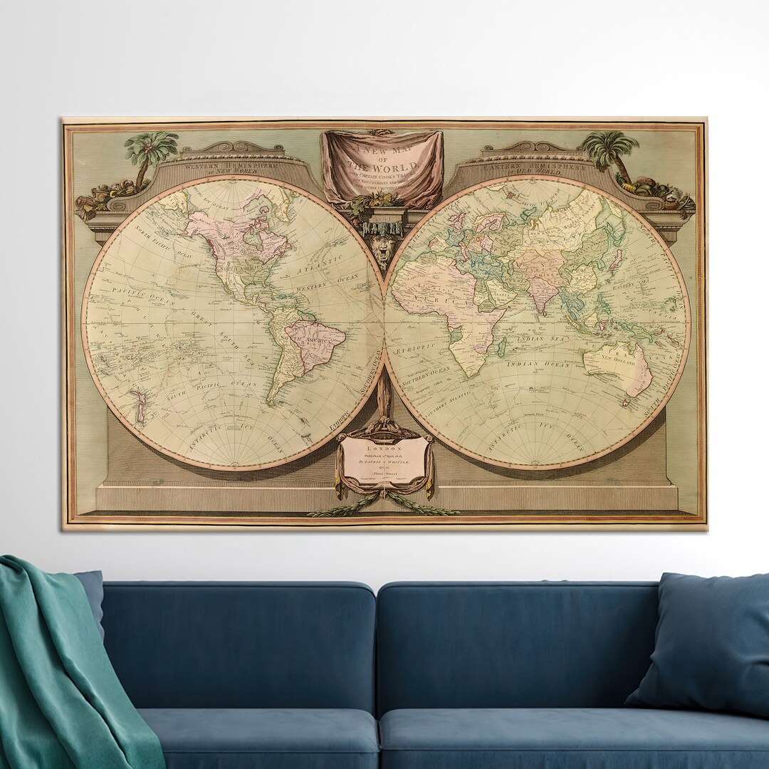 Antique World Map Canvas Art: Vintage Style Wall Decor - Etsy