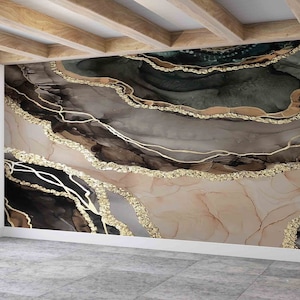 Gold Marble Abstract Wallpaper: Modern Wall Decor