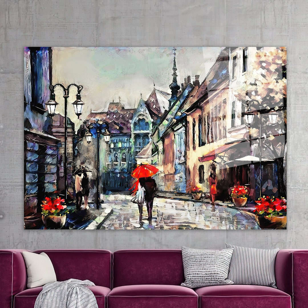 The Red Umbrella Wall Art European City View Wall Decor Etsy