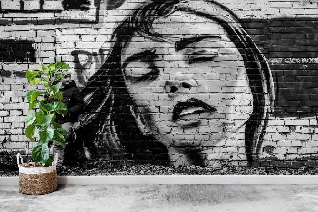 Woman Graffiti Wall Mural: Custom Street Art Wallpaper - Etsy - Custom Street Art Textured Paper Wall Decor For Modern Apartments