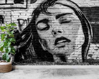 Woman Graffiti Wall Mural: Custom Street Art Wallpaper