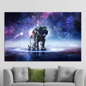 Lienzo grande, arte de lienzo espacial, lienzo, cartel de regalo para amantes de los astronautas, aterrizaje de astronautas, arte de pared enmarcado, arte de lienzo de cielo estrellado,