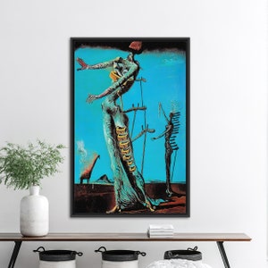 Impresión en lienzo de Salvador Dalí: La jirafa en llamas, famosa obra de arte mural Black Framed