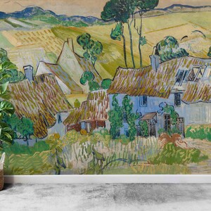 3D Wandbild,Bauernhöfe bei Auvers,Papier Wand Kunst, Moderne Wand-Papier, Ölgemälde Druck, Landschaft Wandkunst,