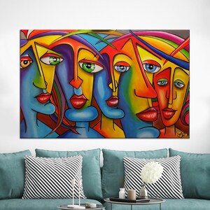 Bunte abstrakte Gesichter - Leinwanddruck: Modernes Portrait Wandbild