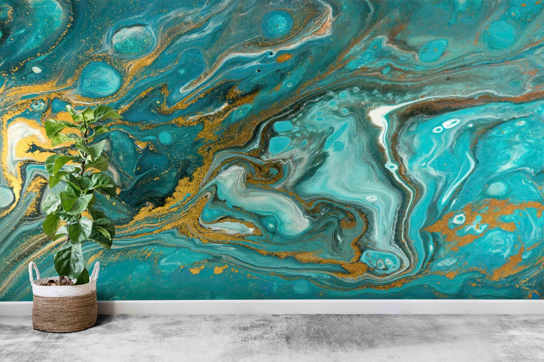 Blue and Gold Marble Wallpaper: Modern Wall Decor - Etsy