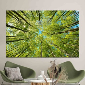 Cartel de lienzo del bosque, arte de la pared del lienzo, arte de la pared de la decoración del hogar, paisaje de la rama del árbol, arte de la pared grande, impresión del lienzo verde, árbol impreso,