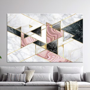 Arte de la pared del lienzo, arte de la pared de la sala de estar, regalo de lienzo, mármol rosa y gris, cartel dorado, obras de arte de mármol gris, lienzo de mármol,