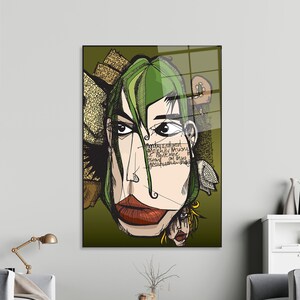Glass,Abstract Woman Drawing,Glass Wall Decor,Custom Glass Printing Wall Art,Abstract Woman Portrait Glass Wall Art,