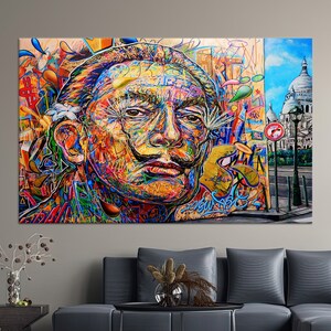 Canvas Art, Wall Decor, Large Canvas, Colorful Printed, Salvador Dali Graffiti Canvas Poster, Graffiti Artwork, Abstract Canvas Decor,
