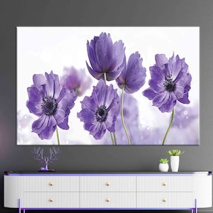 Wall Decor, Canvas Home Decor, 3D Wall Art, Purple Flower, Botanical 3D Canvas, Abstract Flower Canvas Gift, Purple Flower Wall Art,