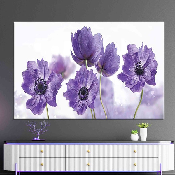 Wall Decor, Canvas Home Decor, 3D Wall Art, Purple Flower, Botanical 3D Canvas, Abstract Flower Canvas Gift, Purple Flower Wall Art,