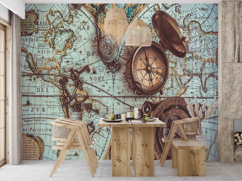 Antique World Map Muralmap Wall Posterwall Paper Peel and - Etsy