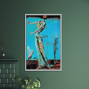 Impresión en lienzo de Salvador Dalí: La jirafa en llamas, famosa obra de arte mural White Framed