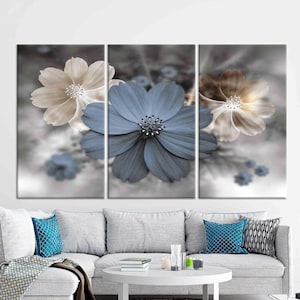 Wall Decor, 3D Wall Art, Canvas Wall Art, Modern Flower Wall Art, Modern Flower Art, Luxury Flowers Canvas Decor, Blue Flowers Printed,