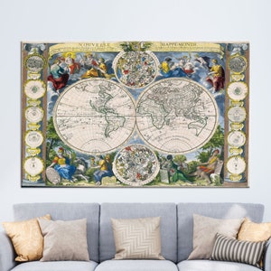 Regalo su tela, Arte da parete su tela, Tela grande, Decorazione da parete con mappa del mondo grande, Arte da parete con mappa, Decorazione da parete per scuola, Tela 3D con mappa del mondo vintage,