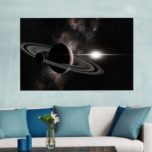 Arte de pared de galaxia, lienzo de Saturno, ver arte en lienzo, marco flotante, póster de cielo estrellado, regalo de bebé personalizado,