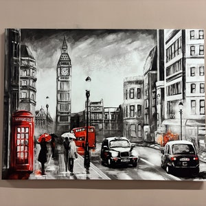 Wall Decor, 3D Wall Art, Canvas, Red Art Canvas, Landscape Canvas Print, Rainy Day Wall Art, Big Ben 3D Canvas, Abstract Art Canvas,