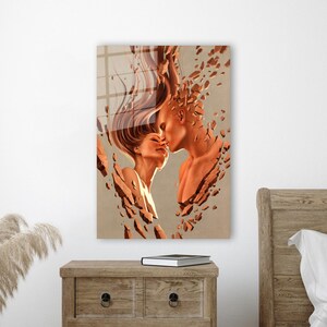 Abstract Couple Tempered Glass Wall Art: Modern Surreal Decor