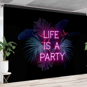 Wall Paper Peel and Stick,Custom Wall Paper,Paper Wall ArtParty Neon Canvas Print,Neon Wallpaper,Modern Wall Decor,