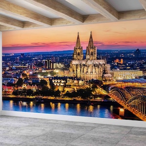 Wall Paper Peel and Stick,Cathedral Mural,City Landscape Wall Art,3d Wall Paper,Paper Wall ArtSunset Wall Decor,