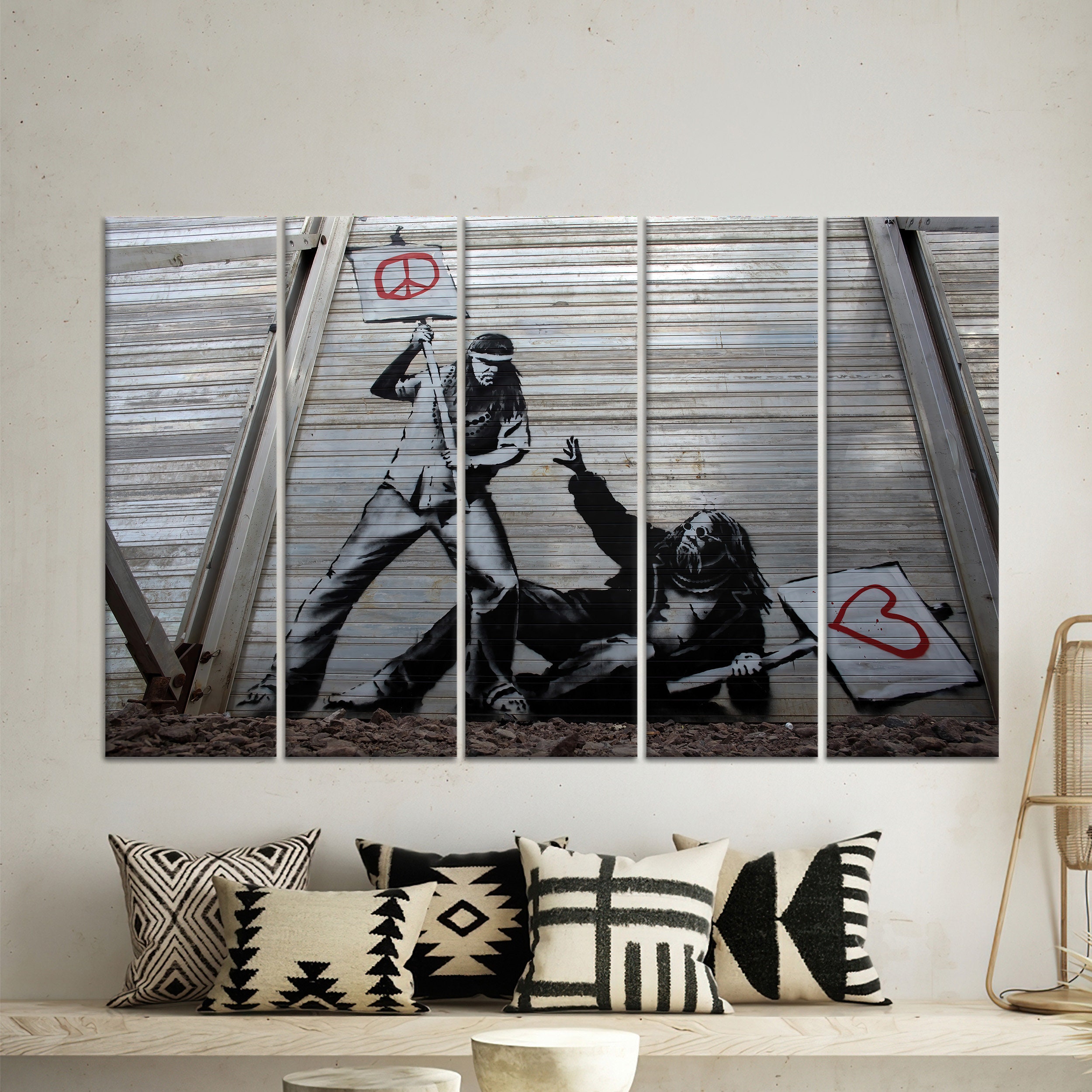 Banksy Graffiti Canvas Art: Peace Vs Love Street Art Poster - Etsy