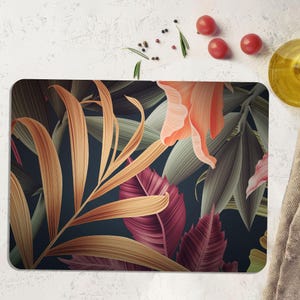 Jungle Leaves Tempered Glass Cutting Board: Botanical Serving Board