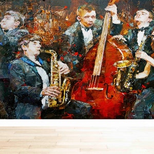 Stampa da parete africana, Arte da parete in cartaStampa da parete con sassofono, Murale per sala musica, Carta da parati luminosa, Carta da parati staccabile e incolla, Murale musicale,