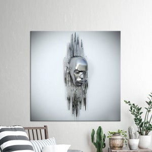3D Effect Silver Face Canvas Art: Modern Wall Decor