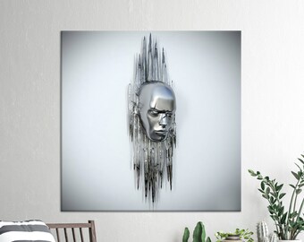 3D Effect Silver Face Canvas Art: Modern Wall Decor