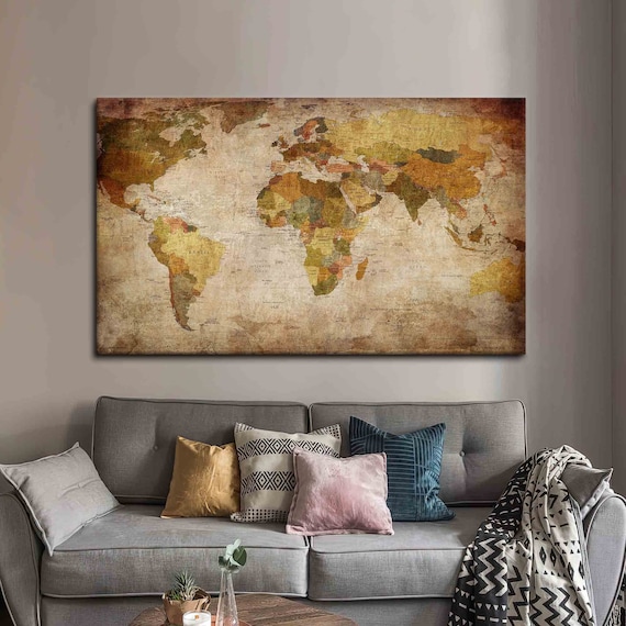 Vintage World Map Canvas Art: Large Atlas Poster
