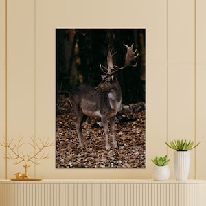 Arte de pared grande, lienzo de arte de pared, lienzo grande, obras de arte de otoño, cartel de lienzo de caribú, lienzo de paisaje de otoño, lienzo 3D del bosque,