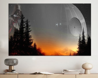 Impressão em tela, decoração em tela, decoração em tela para casa, Star Wars, arte de céu estrelado, pôster abstrato em tela, impressão em tela de paisagem de pôr do sol