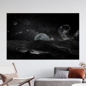 Wall Art, Canvas Decor, Canvas Wall Art, Starry Sky Landscape, Night Landscape Canvas Print, Moon Canvas Print, Galaxy Wall Art,