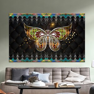 Canvas Home Decor, Wall Art, Canvas Gift, Butterfly And Colored Triangles, Butterfly Canvas Gift, Animal Canvas Decor, Colorful Canvas Gift,