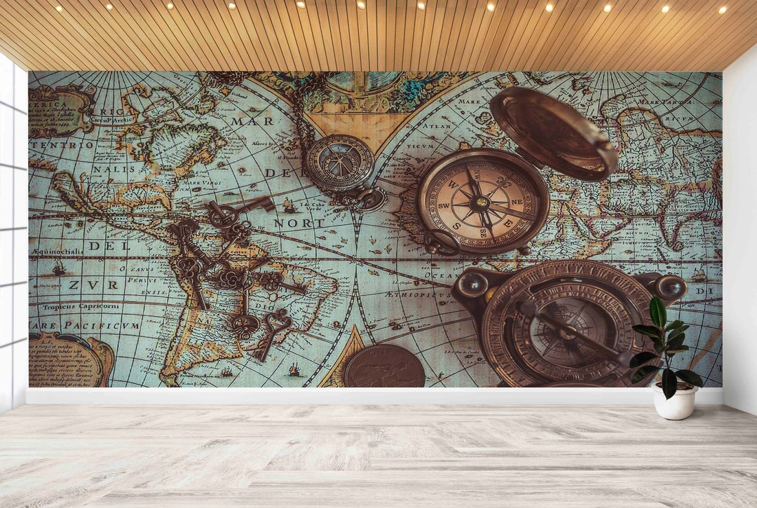 Antique World Map Mural,map Wall Poster,wall Paper Peel and Stick ...