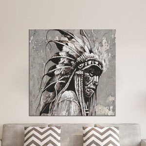 Wall Art Canvas, Canvas Gift, Large Wall Art, American Indian Canvas Decor, Old Chief 3D Canvas, Modern Canvas Decor, Abstract 3D Canvas,