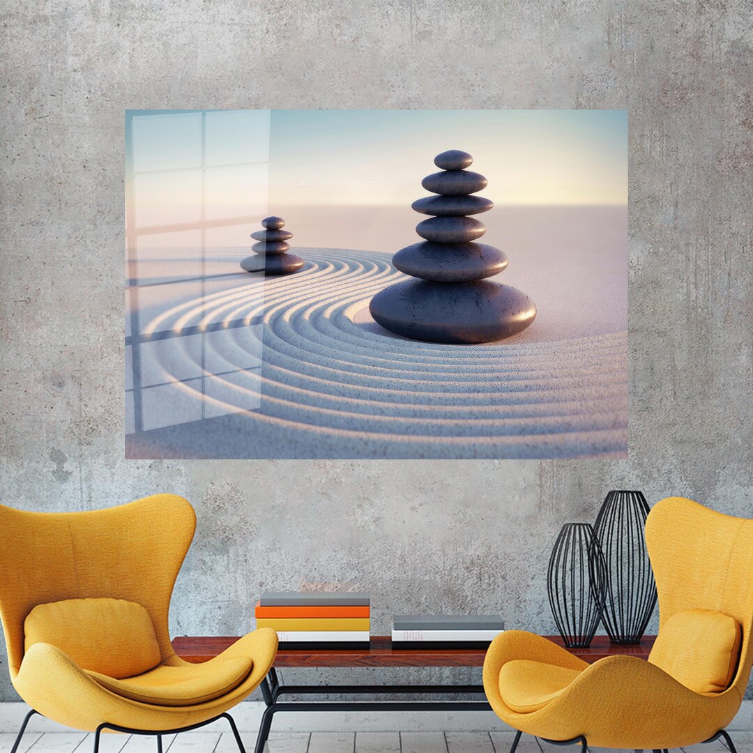 Zen Stones Tempered Glass Wall Art: Modern Home Decor - Etsy