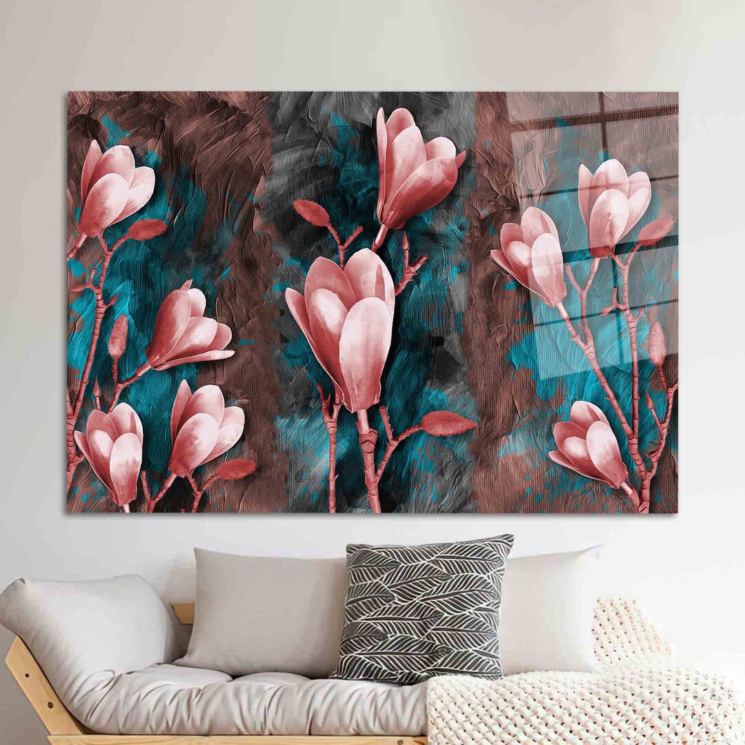 Wall Art Glass Printing Glass Art Magnolia Flowers Wall Etsy